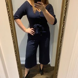 Whistles Carina Navy Off-shoulder jumpsuit - US 12